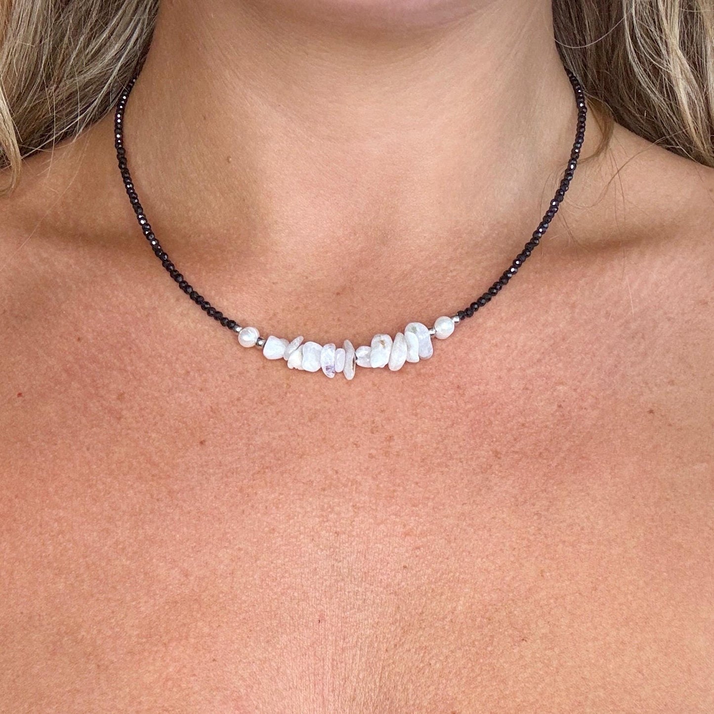 Moonstone/Black Tourmaline - Everyday Witch Choker Necklace