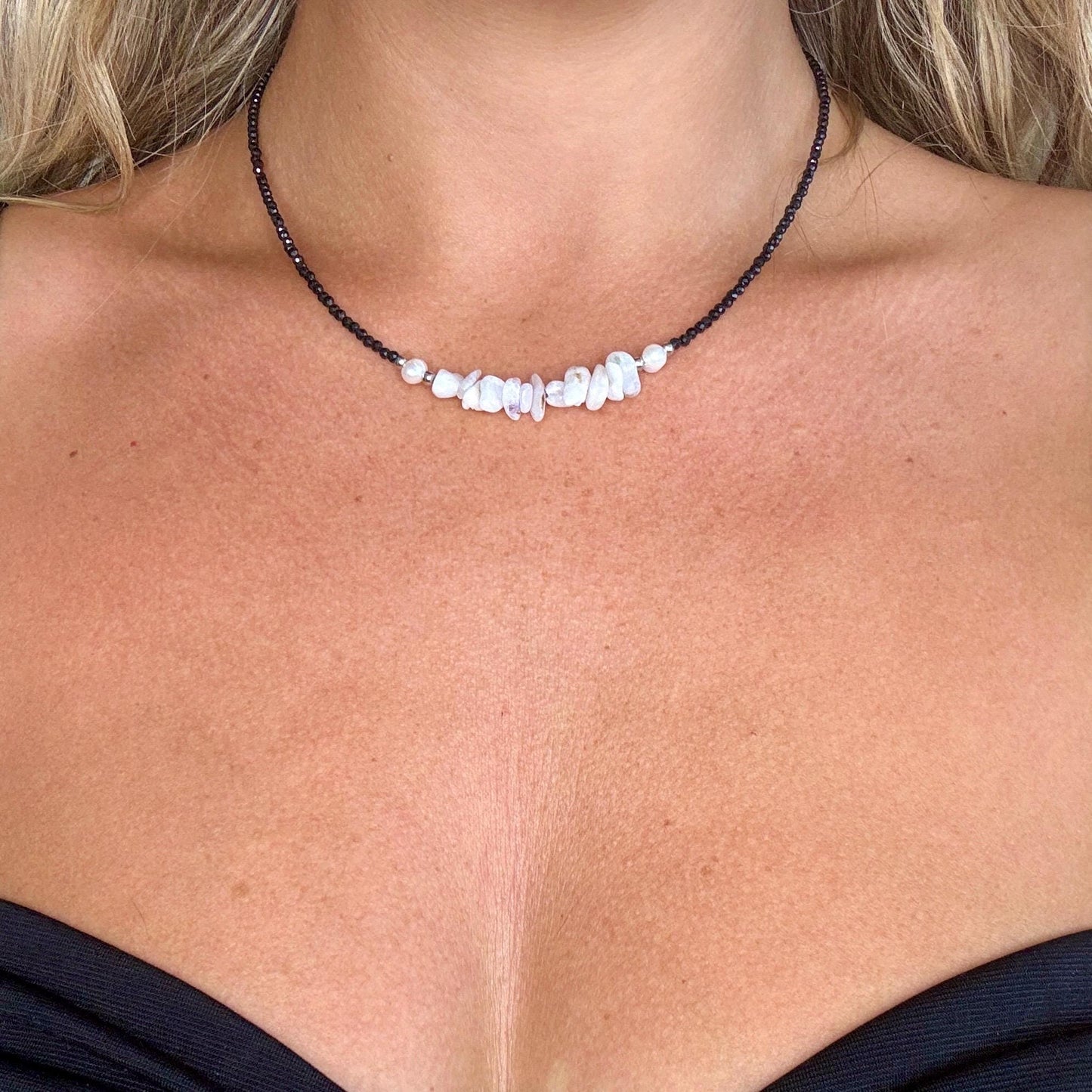 Moonstone/Black Tourmaline - Everyday Witch Choker Necklace