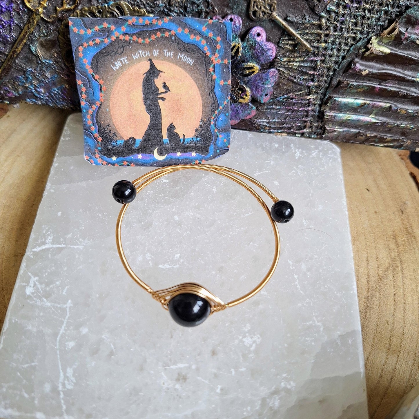 Black obsidian cuff bracelet minimalist crystal healing natural stone bangle gift for her jewellery for women root chakra jewelry