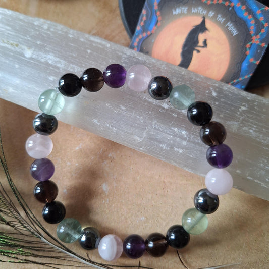 Empath Bracelet crystal healing gift for her jewellery for him witchy jewelry rose quartz, Tourmaline, fluorite