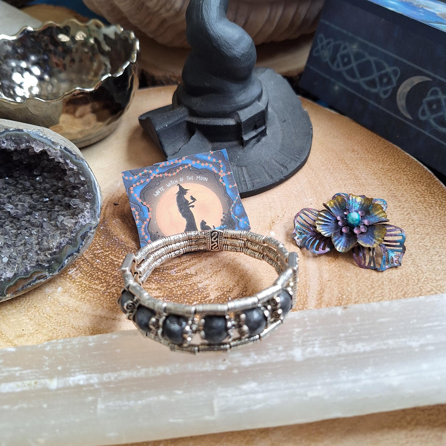 Larvikite Bracelet crystal healing natural stone cuff style witchy jewellery gift for her jewelry for women