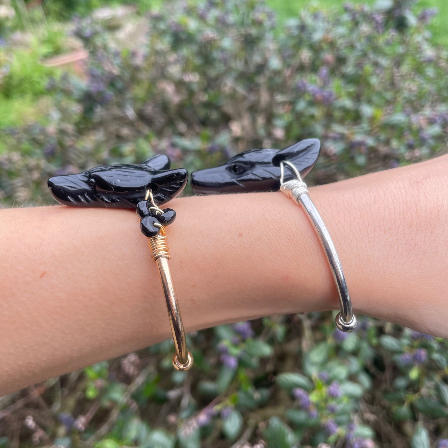 Black Obsidian Wolf Cuff Bangles