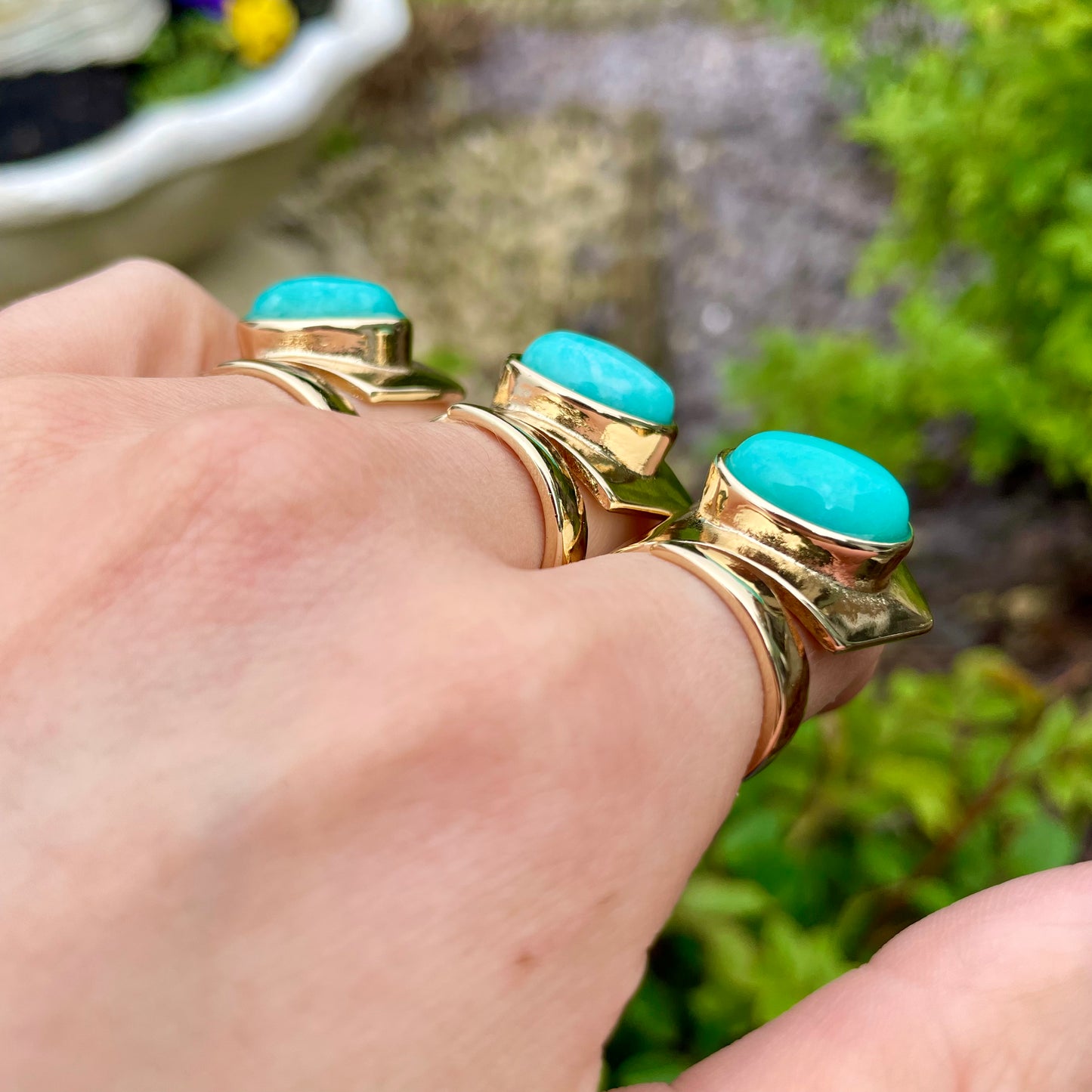 Amazonite Gold Cuff Style Adjustable Ring