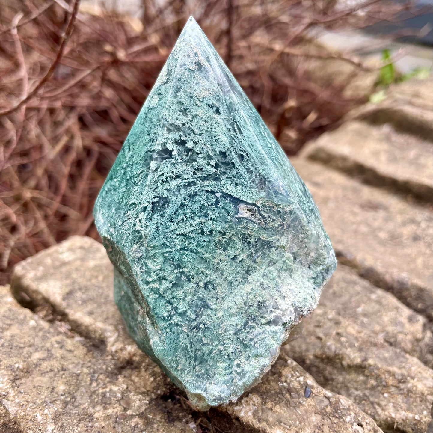 Moss Agate Half Polished Point 287g