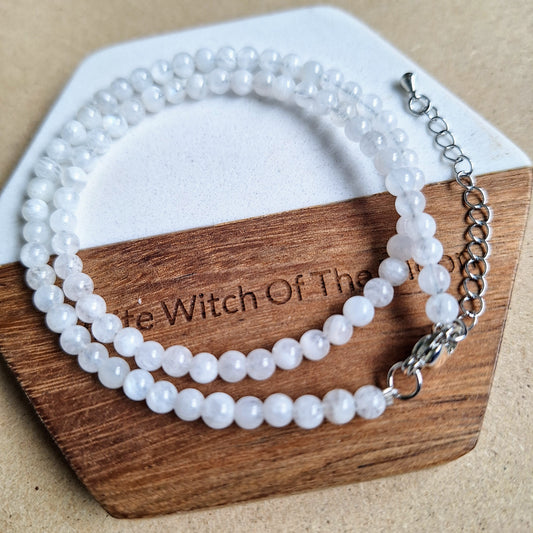 Moonstone choker necklace or elastic bracelet 4mm beads  - new beginnings and fertility