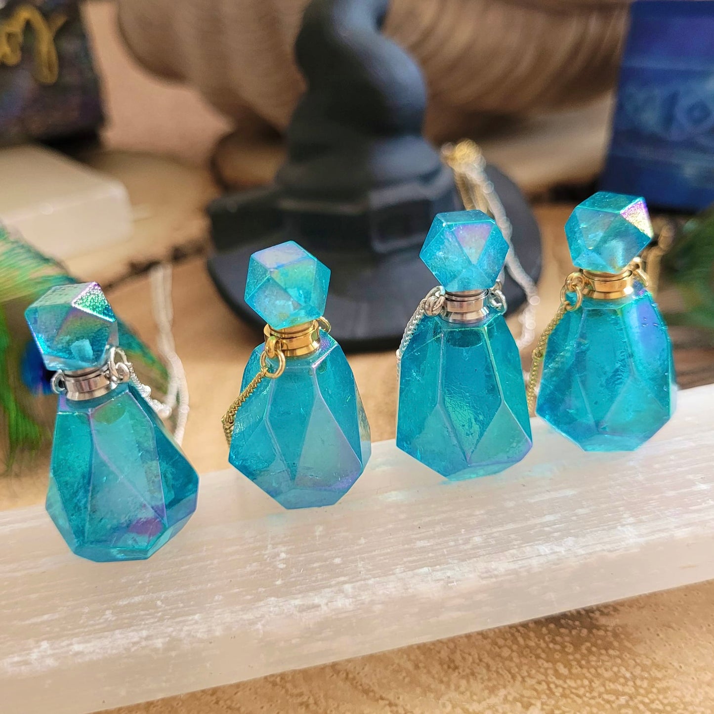 Aqua Aura Quartz Perfume Bottle Crystal Pendant