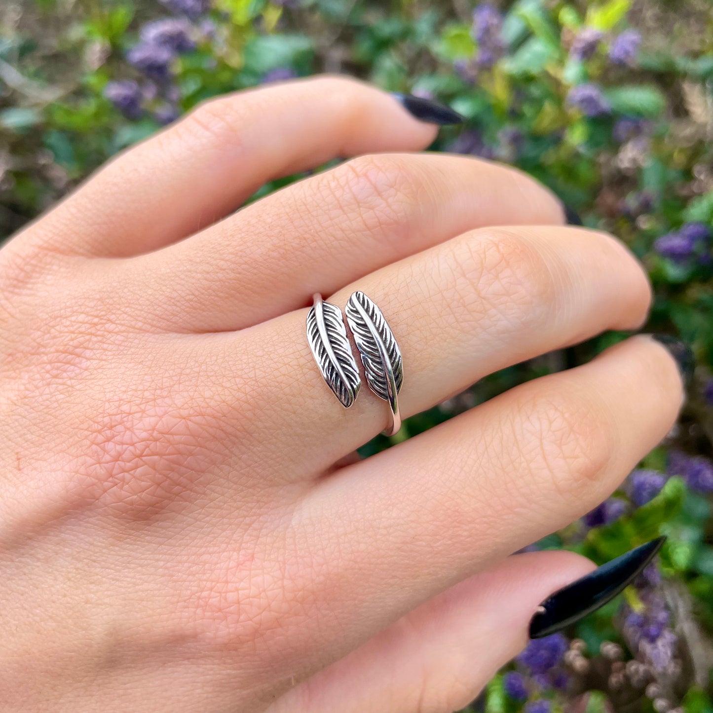 Angelic Feather Sterling Silver Adjustable Ring