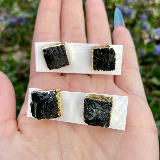 Black Tourmaline Square Stud Earrings