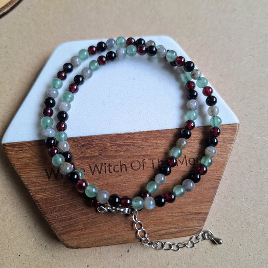 Energy Vampire Protection Choker - Red Garnet, Green Aventurine, Labradorite & Black Tourmaline 4mm beads