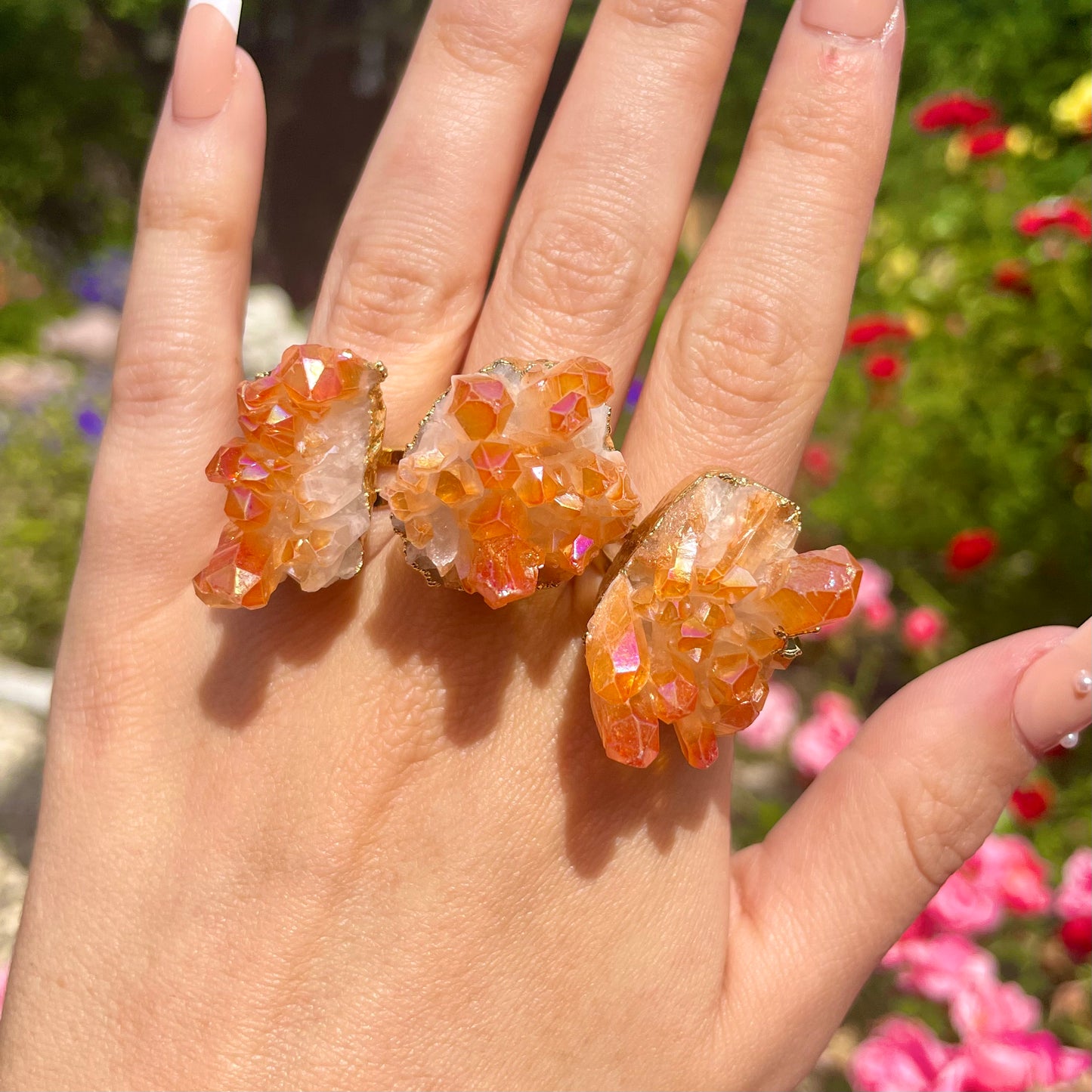 Tangerine Aura Quartz Cluster Ring 🍊💫💍✨