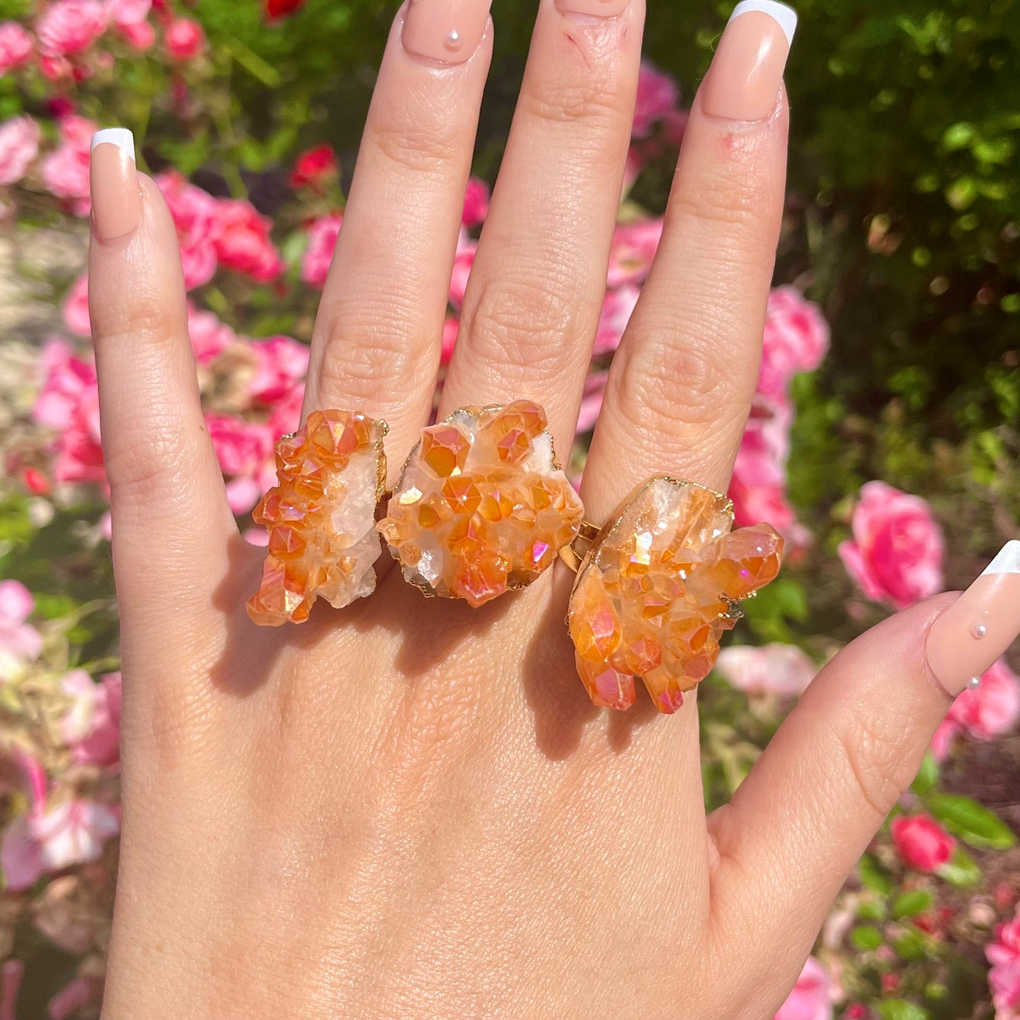 Tangerine Aura Quartz Cluster Ring 🍊💫💍✨