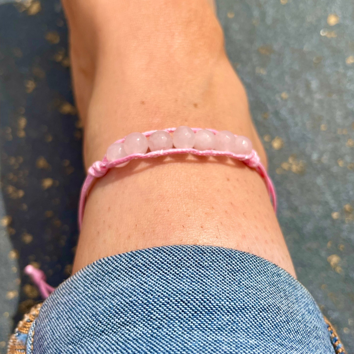 Rose Quartz 2 in 1 Adjustable Anklet & Bracelet
