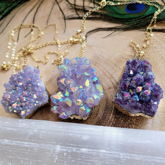 Amethyst Aura Druzy Cluster Pendant