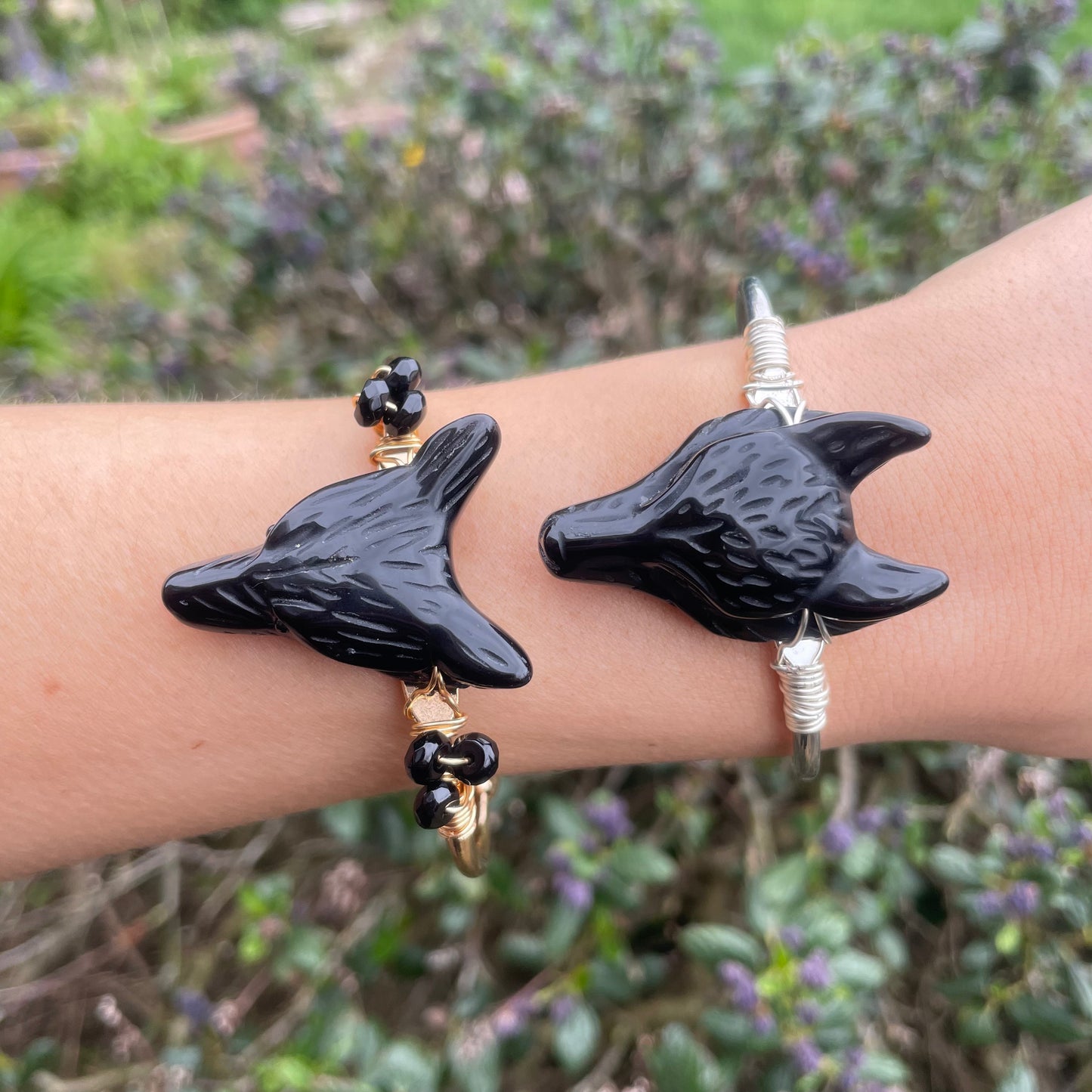 Black Obsidian Wolf Cuff Bangles