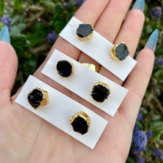 Black Obsidian Stud Earrings