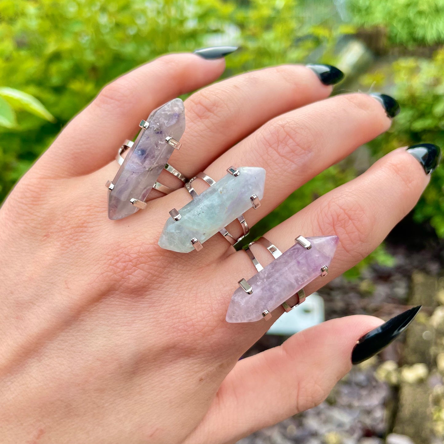 Pastel Fluorite Double Terminated Point Adjustable Ring