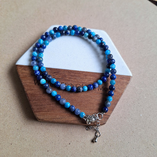 Throat Chakra Choker Necklace - 4mm beads Apatite, Lapis Lazuli & Sodalite