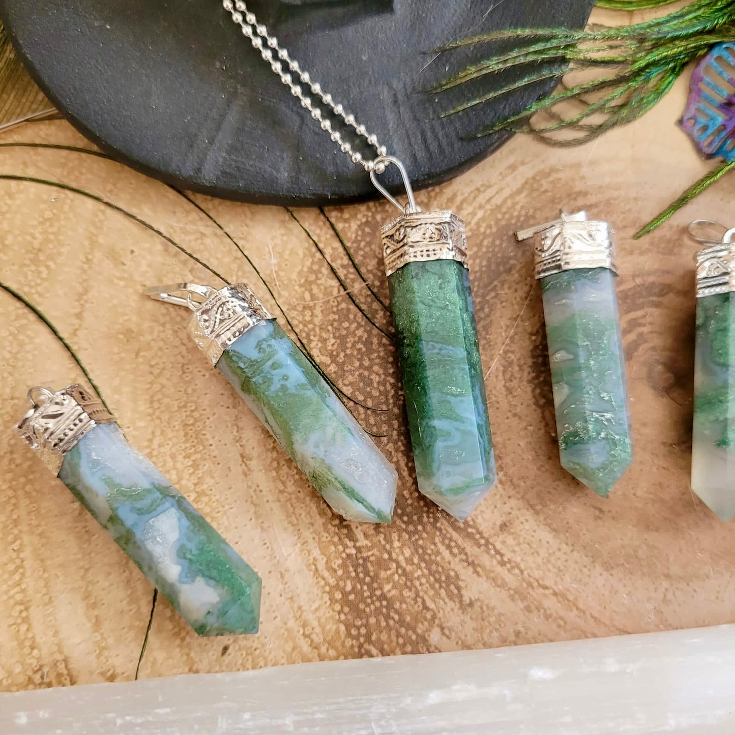 Green Moss Agate Point Pendant