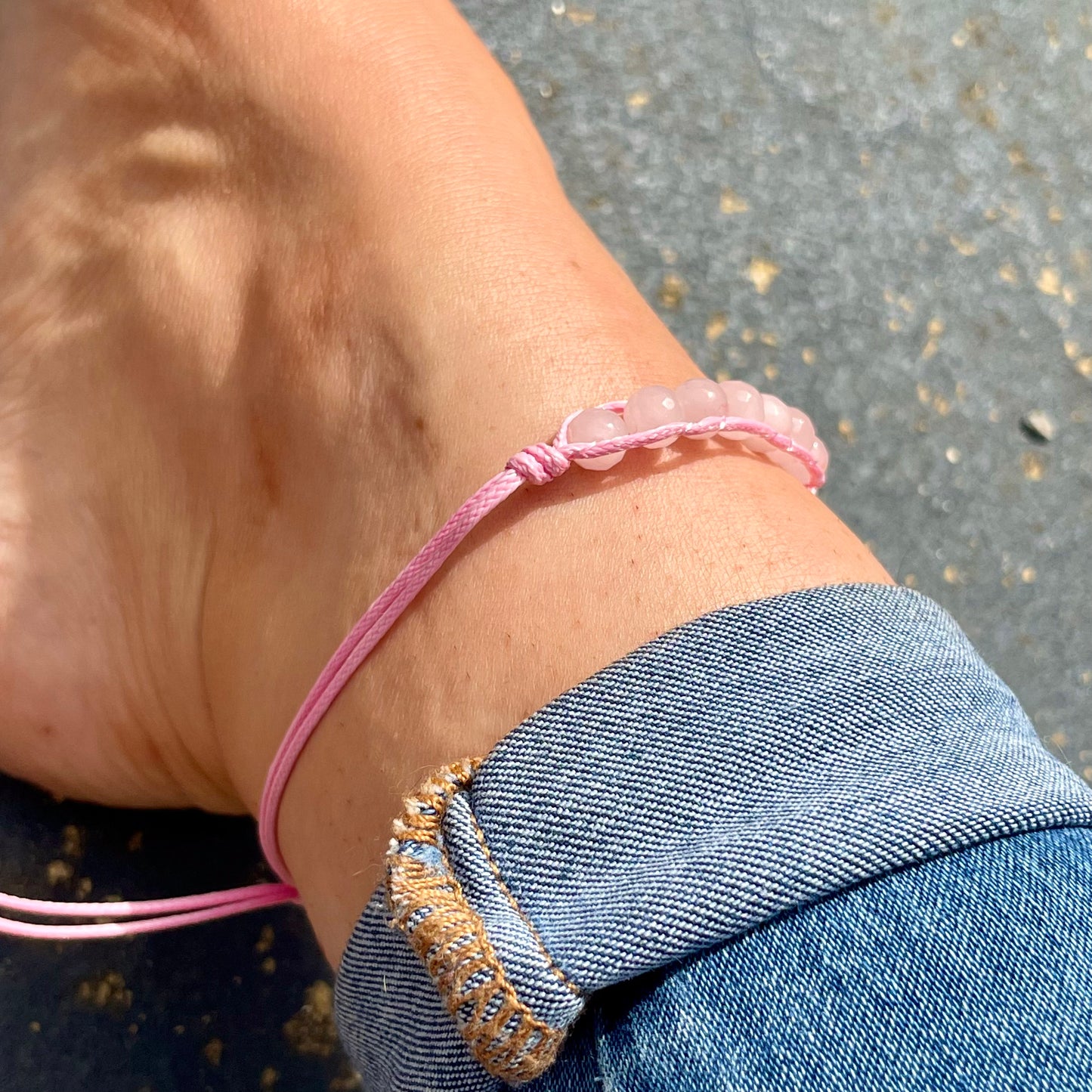 Rose Quartz 2 in 1 Adjustable Anklet & Bracelet