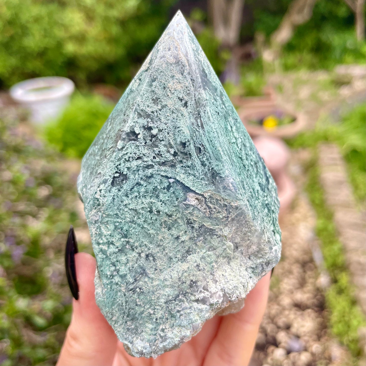Moss Agate Half Polished Point 287g