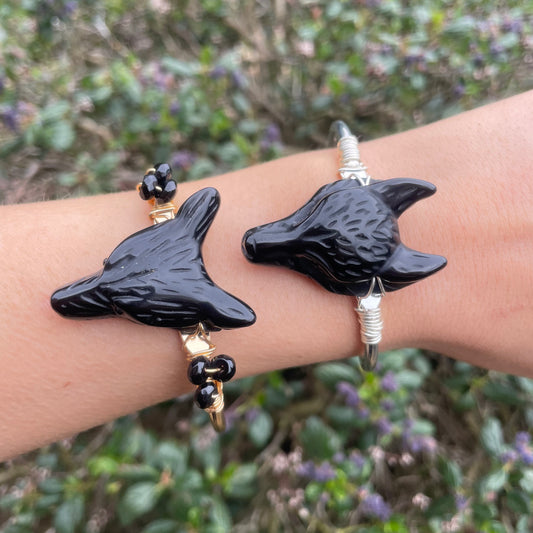 Black Obsidian Wolf Cuff Bangles