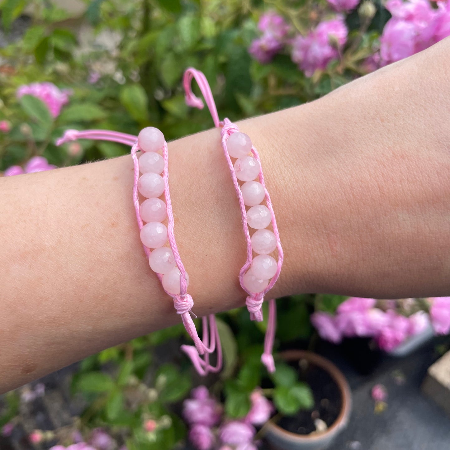 Rose Quartz 2 in 1 Adjustable Anklet & Bracelet
