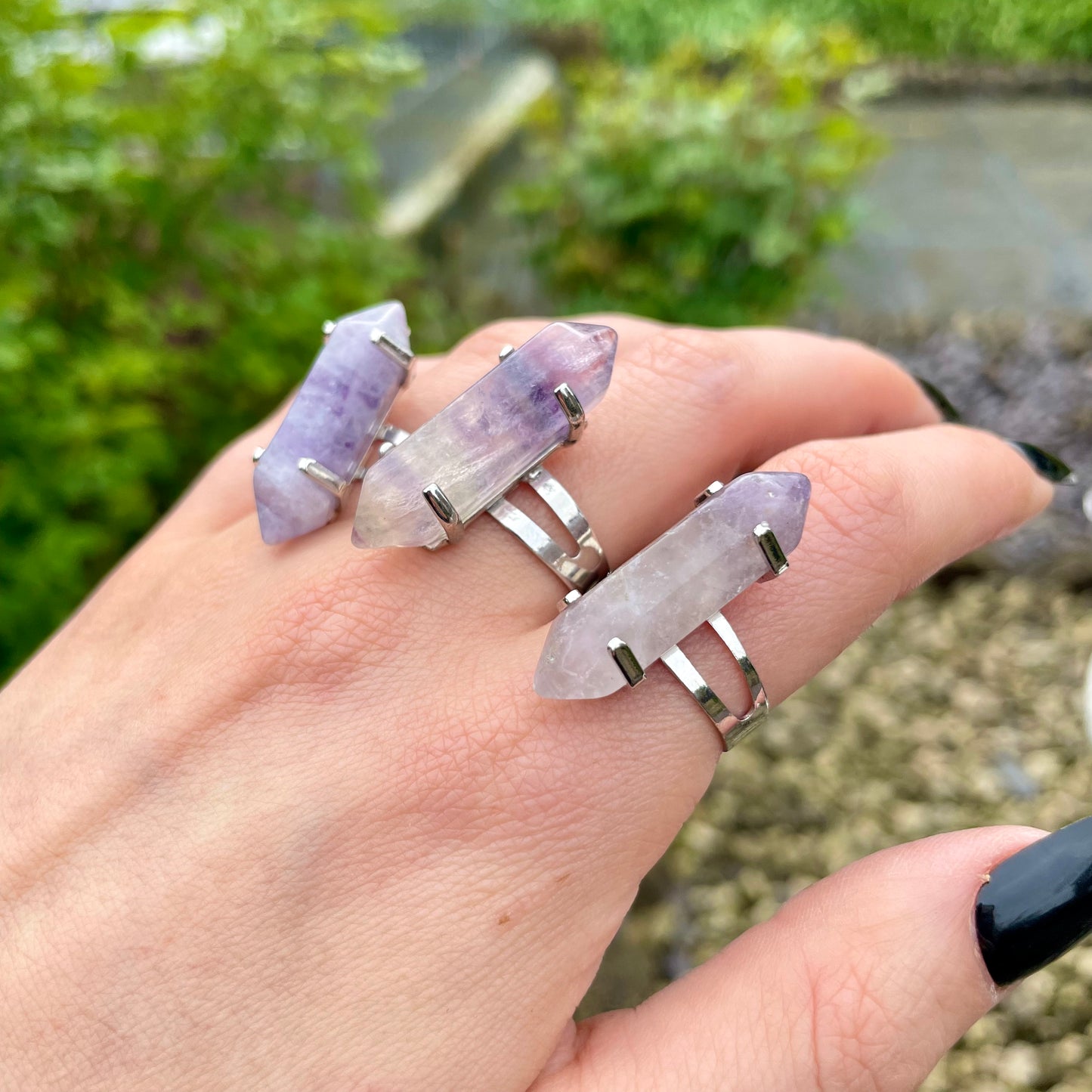 Pastel Fluorite Double Terminated Point Adjustable Ring