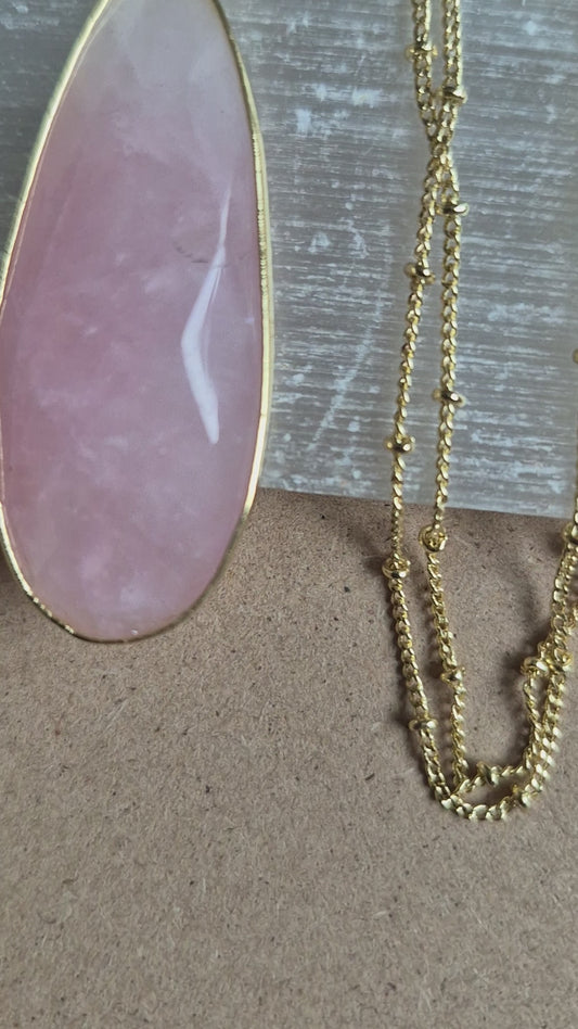 Rose Quartz Teardrop Pendant: Crystal Jewellery Necklace Heart Chakra