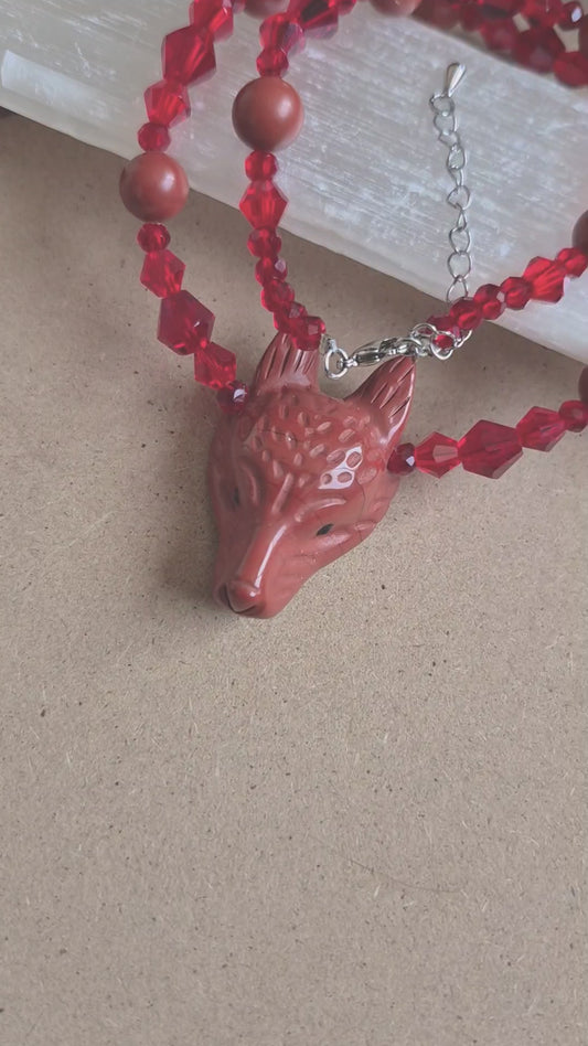 Red Jasper Wolf Choker Necklace