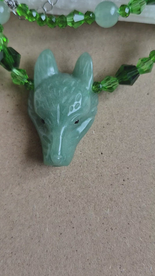 Green Aventurine Wolf Choker Necklace