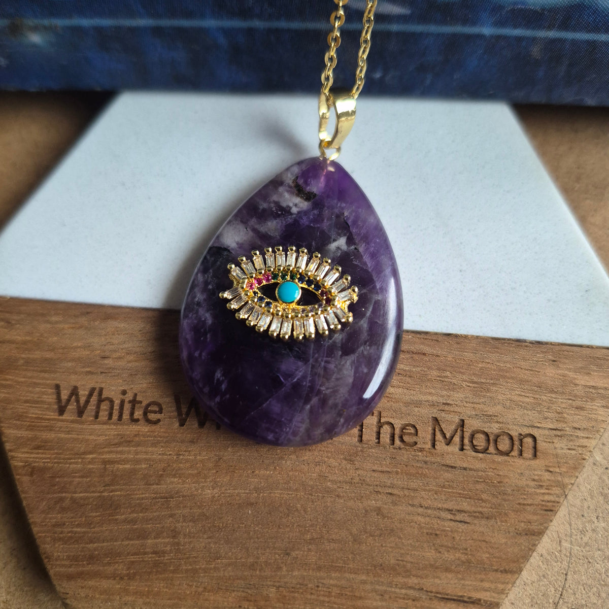 Amethyst Teardrop Evil Eye Pendaht Necklace