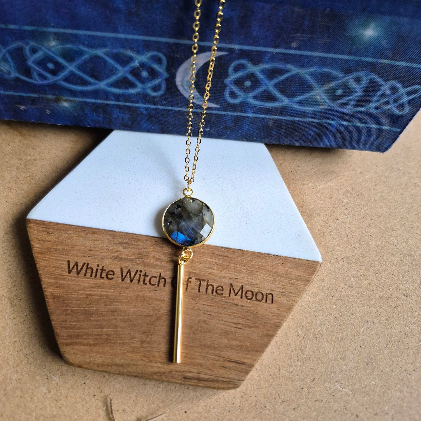 Labradorite Bar Pendant: Dainty Gold Plated Necklace