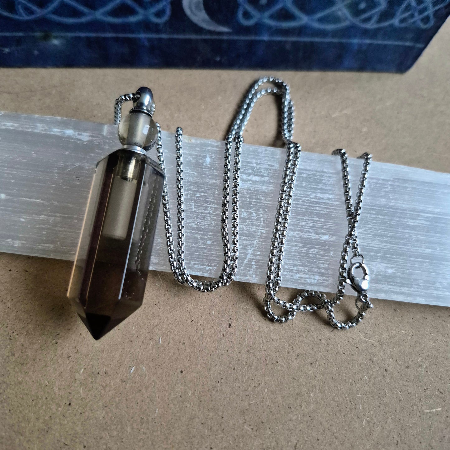 Smoky Quartz Bottle Pendant: Ashes Perfume Necklace gift for Her