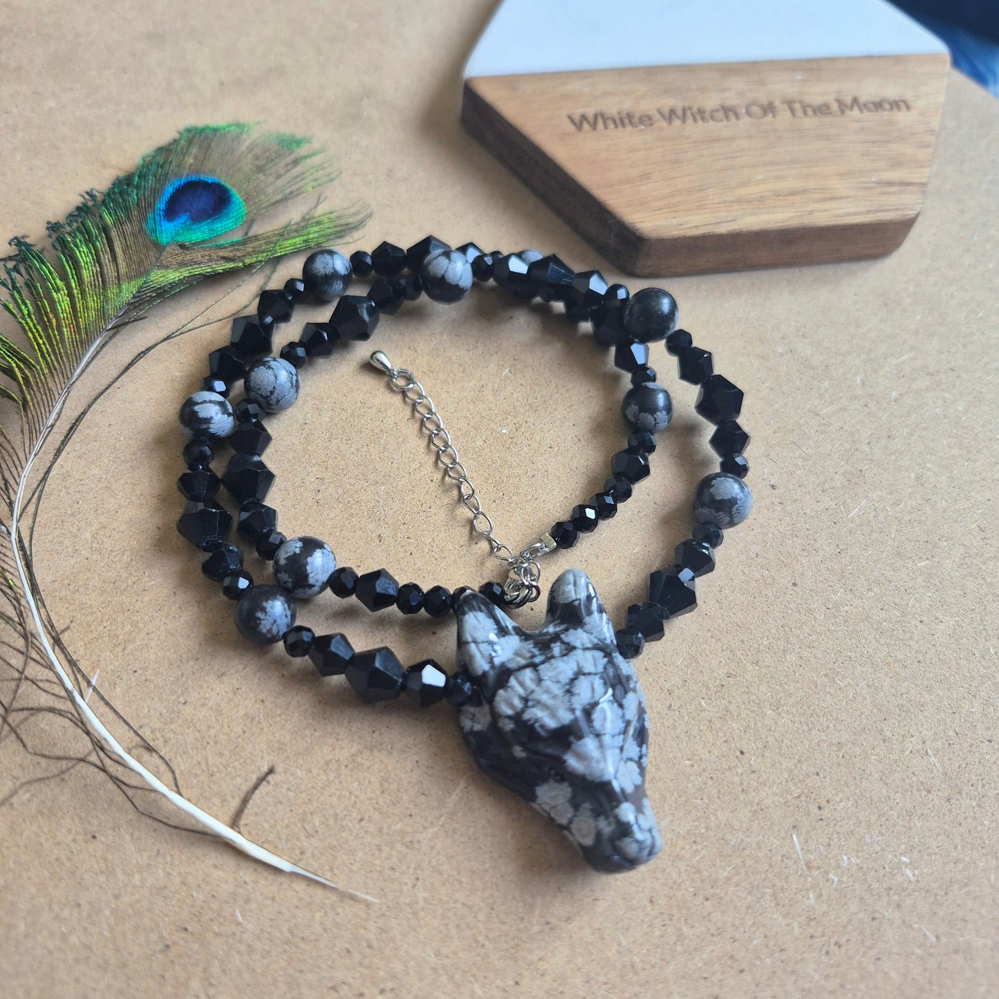 Snowflake Obsidian Wolf Choker Necklace