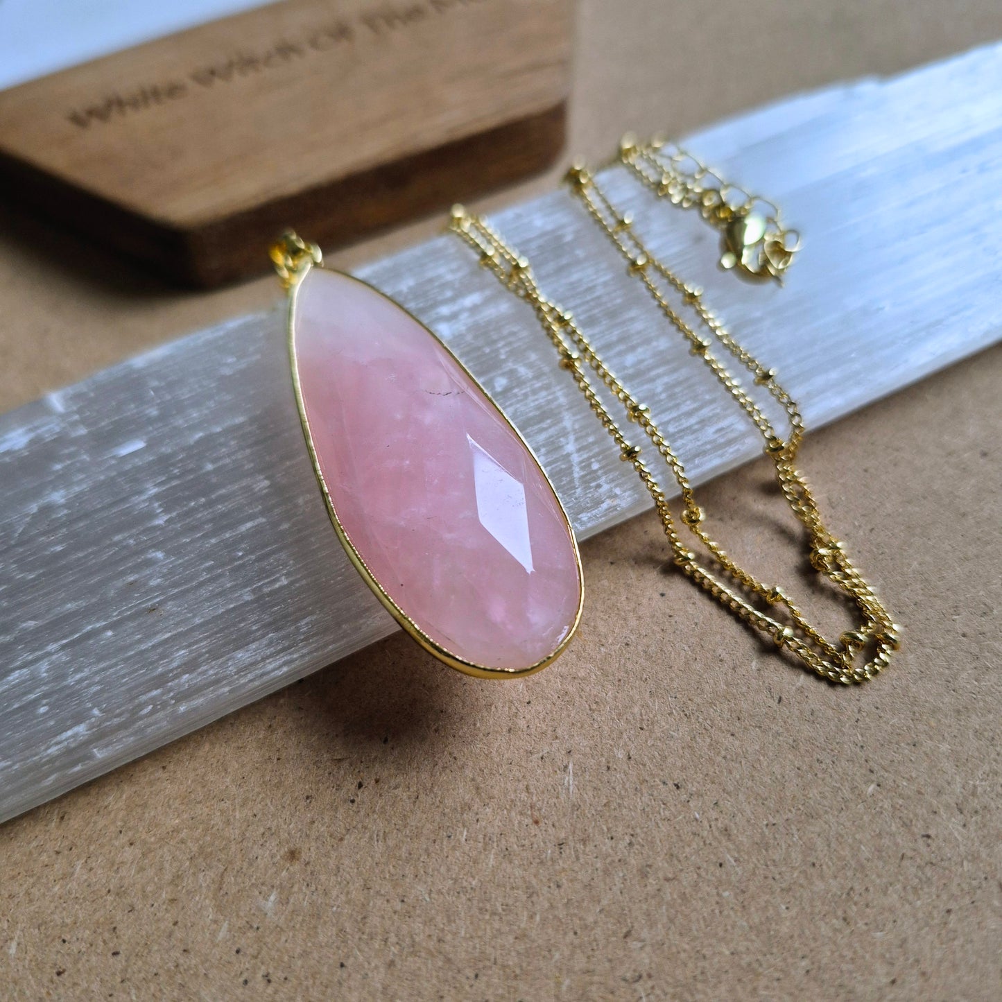 Rose Quartz Teardrop Pendant: Crystal Jewellery Necklace Heart Chakra