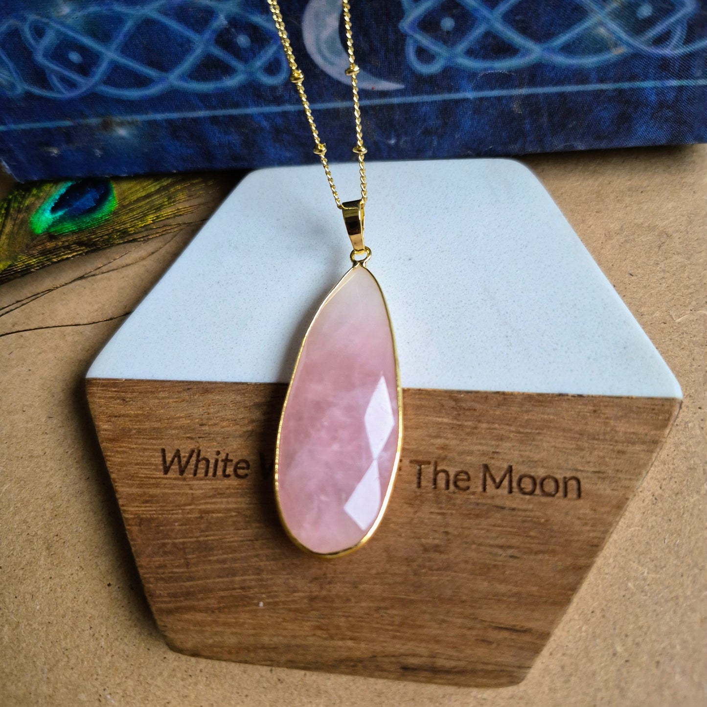 Rose Quartz Teardrop Pendant: Crystal Jewellery Necklace Heart Chakra