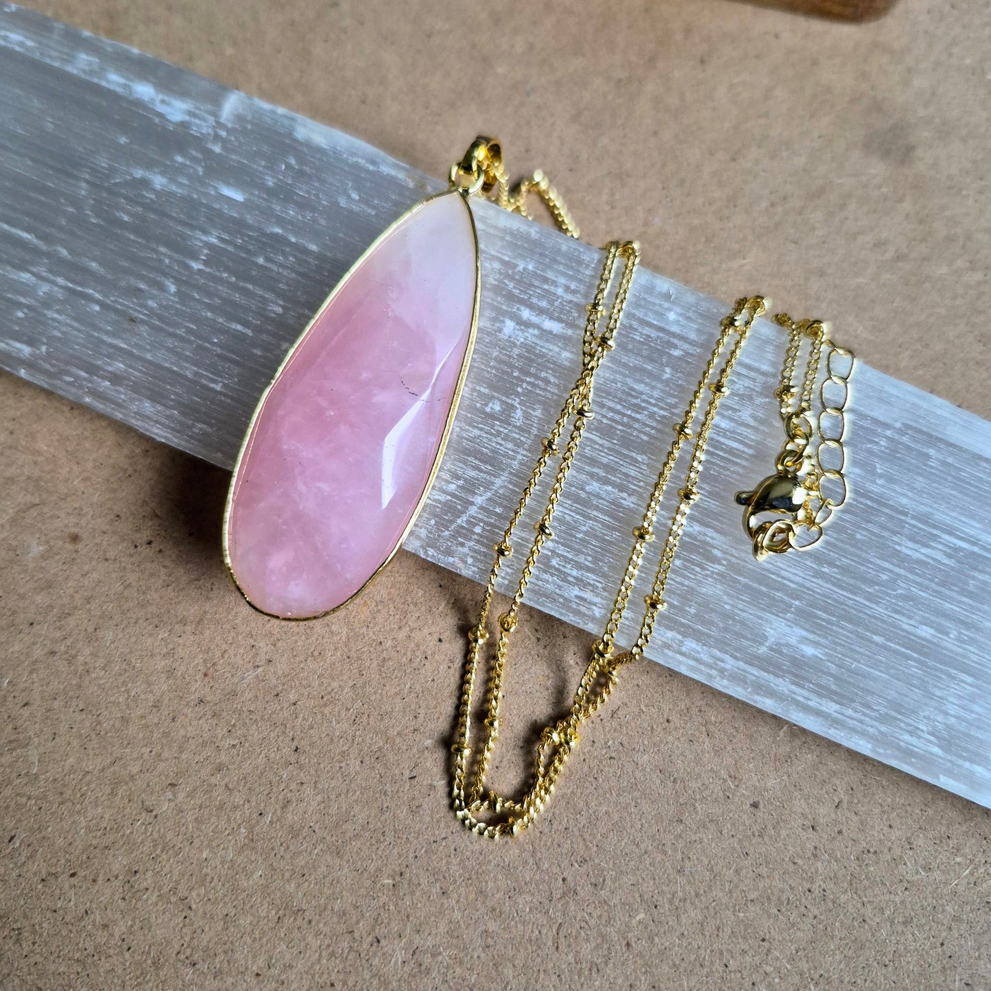 Rose Quartz Teardrop Pendant: Crystal Jewellery Necklace Heart Chakra