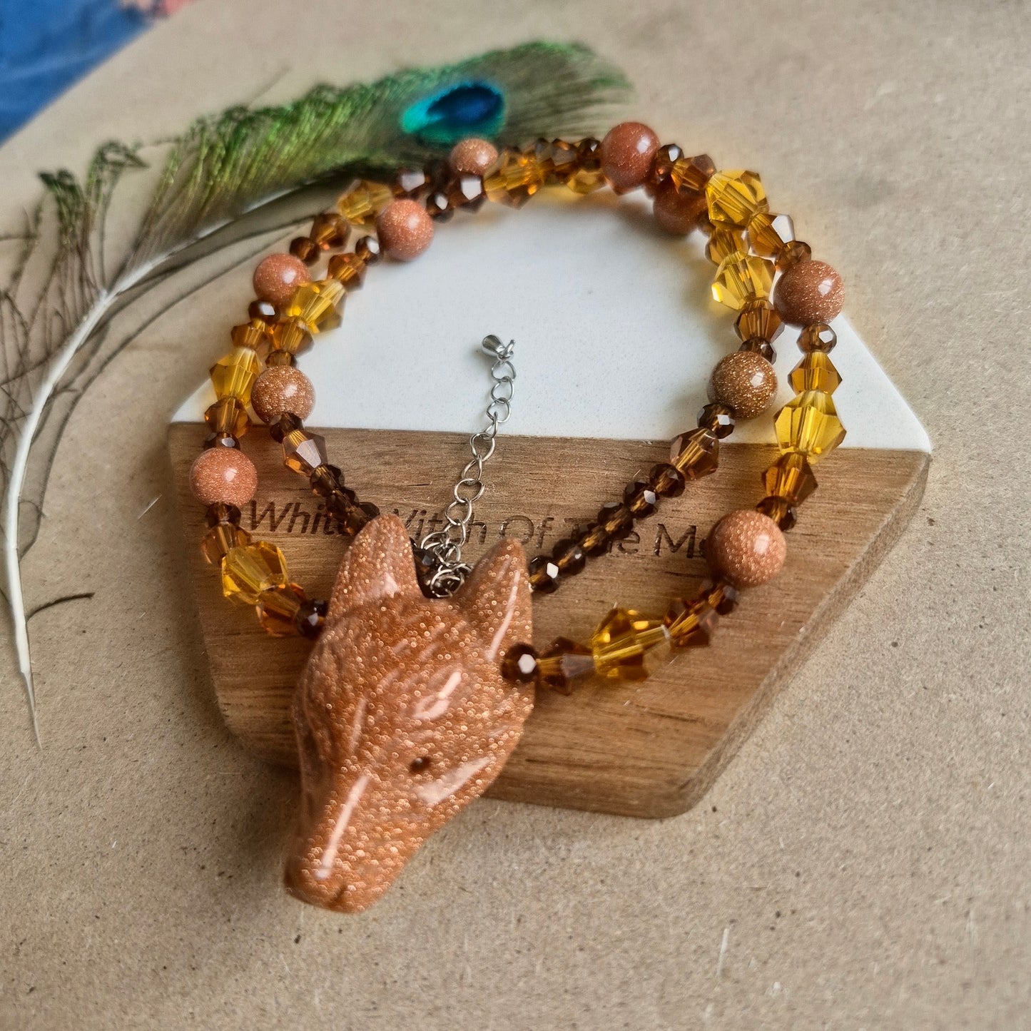 Red Goldstone Wolf Choker Necklace