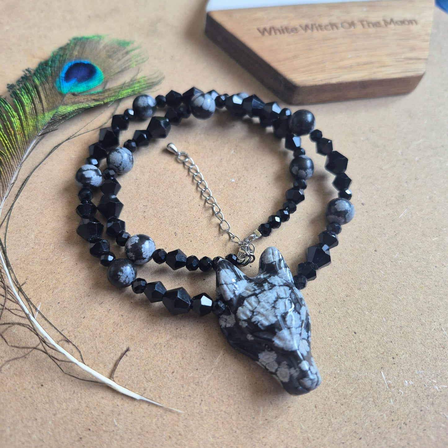 Snowflake Obsidian Wolf Choker Necklace