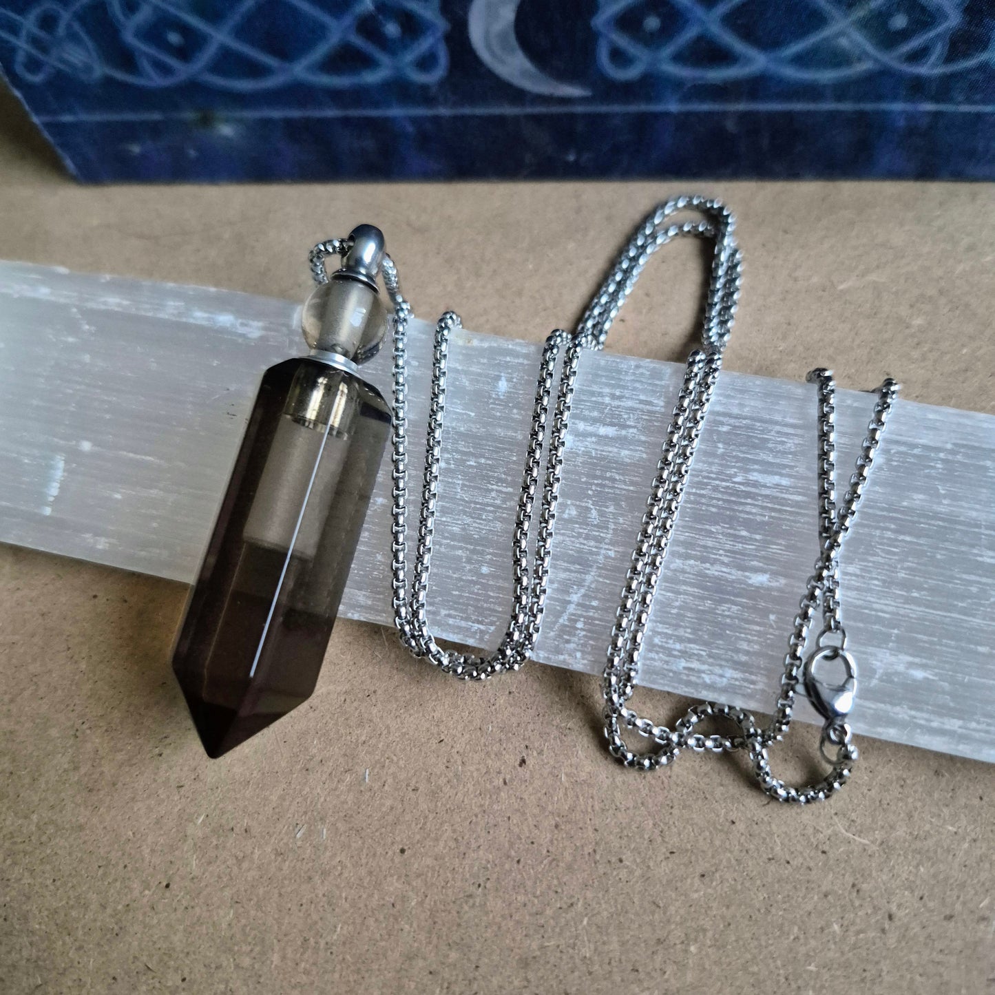 Smoky Quartz Bottle Pendant: Ashes Perfume Necklace gift for Her