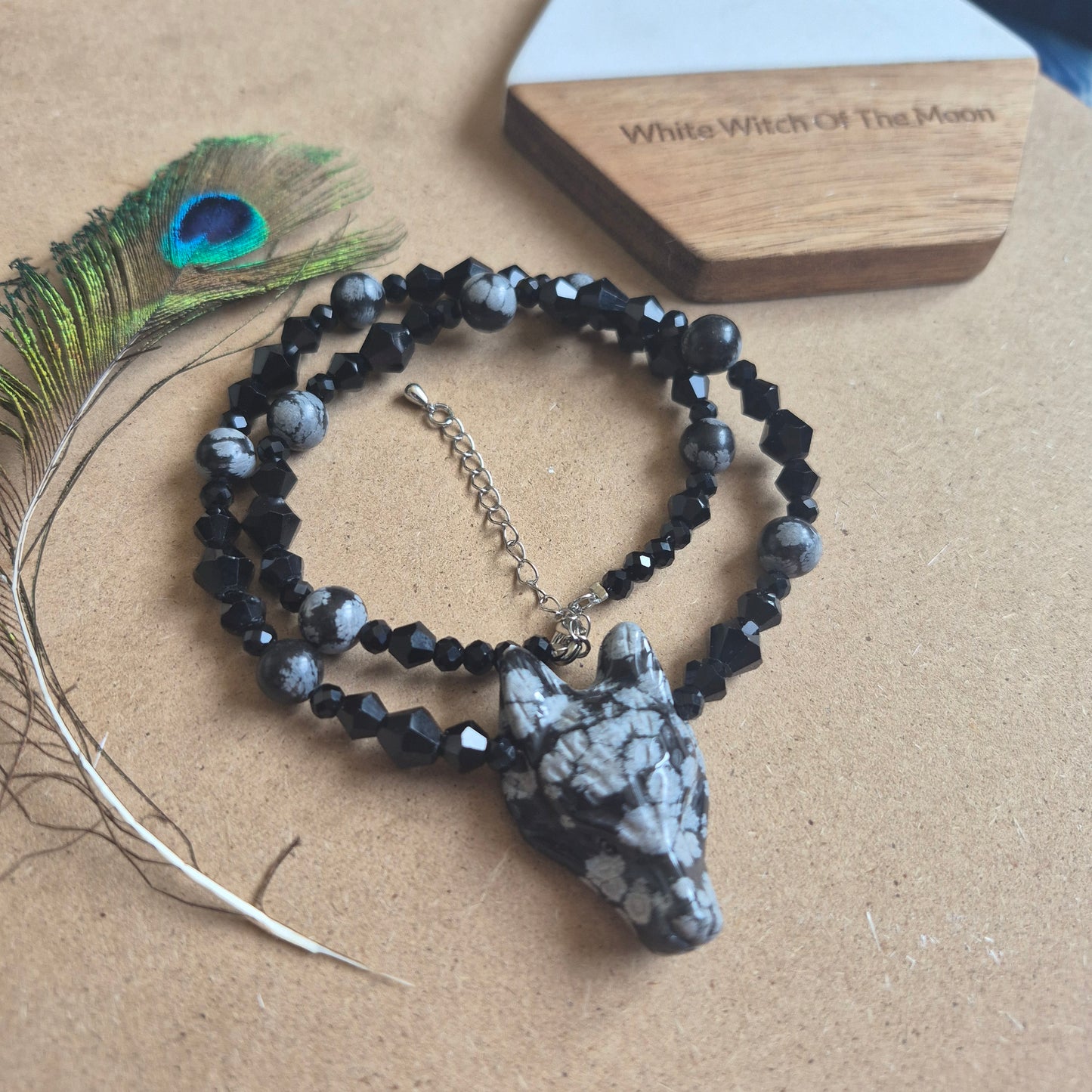 Snowflake Obsidian Wolf Choker Necklace