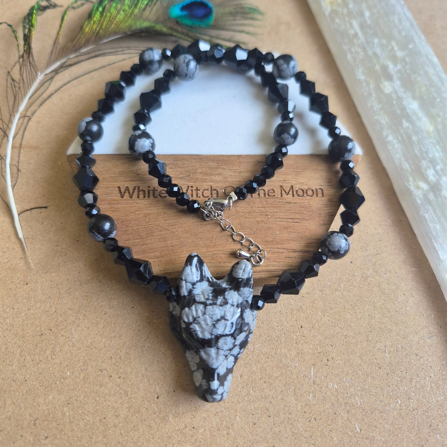 Snowflake Obsidian Wolf Choker Necklace