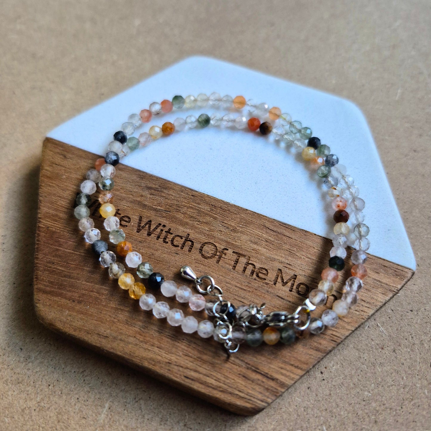 Mixed rutile quartz 3mm faceted bead choker