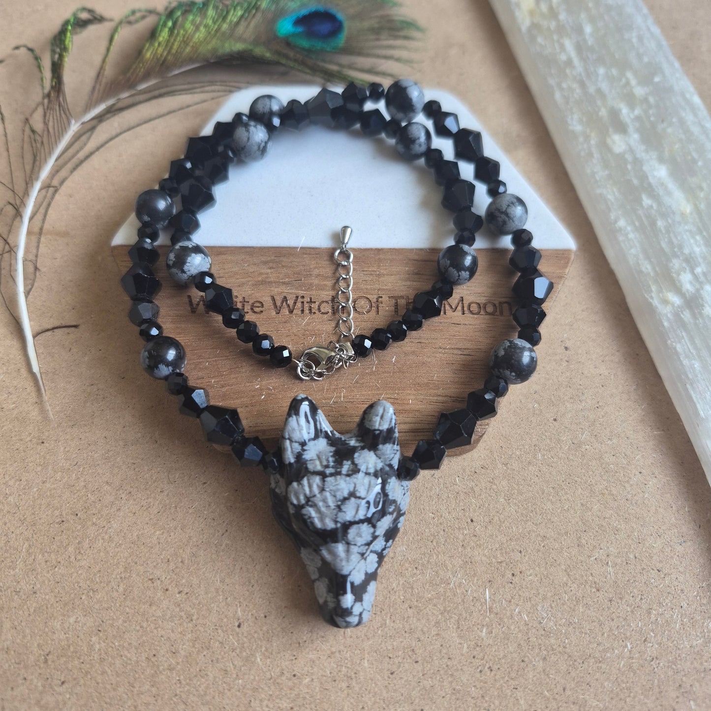 Snowflake Obsidian Wolf Choker Necklace