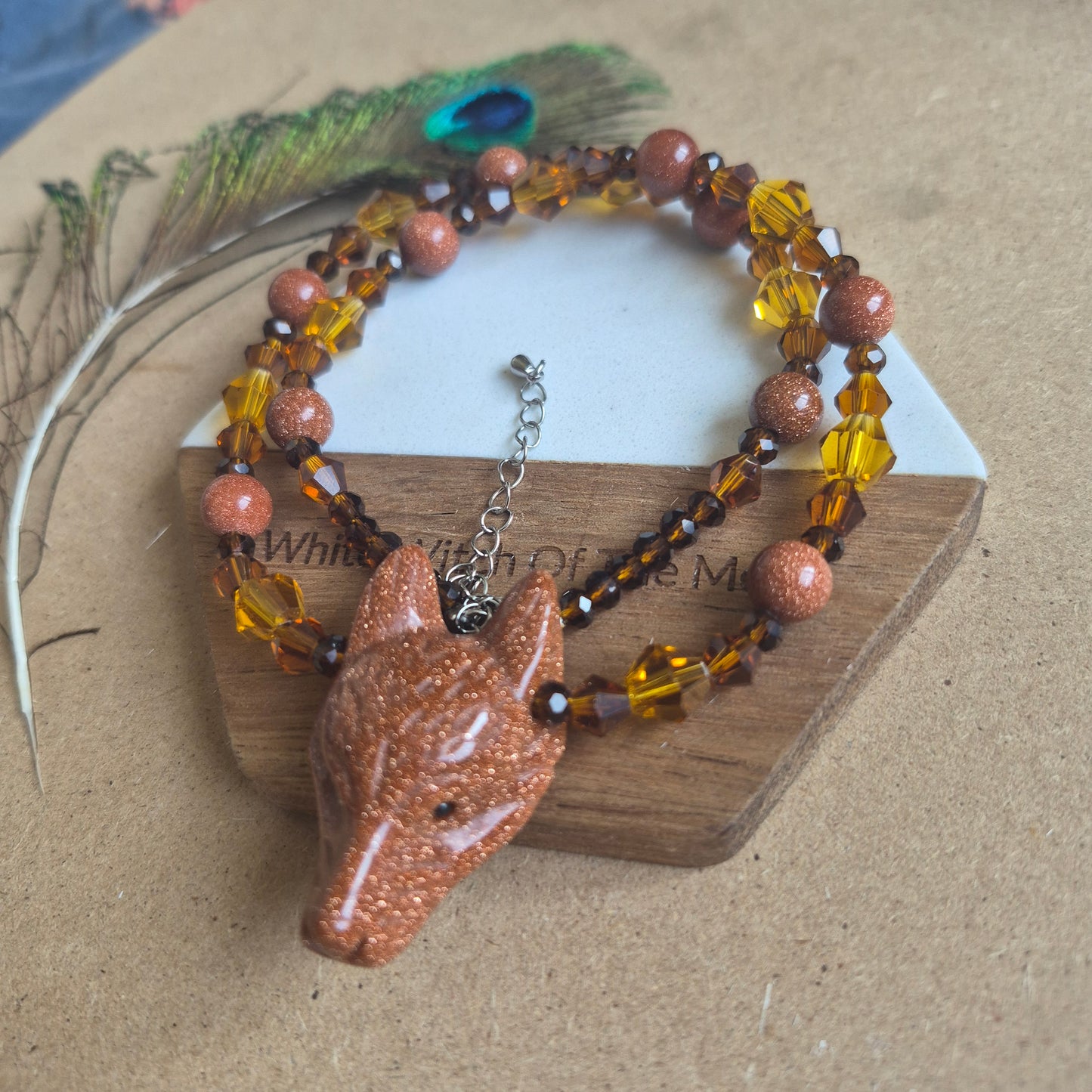 Red Goldstone Wolf Choker Necklace