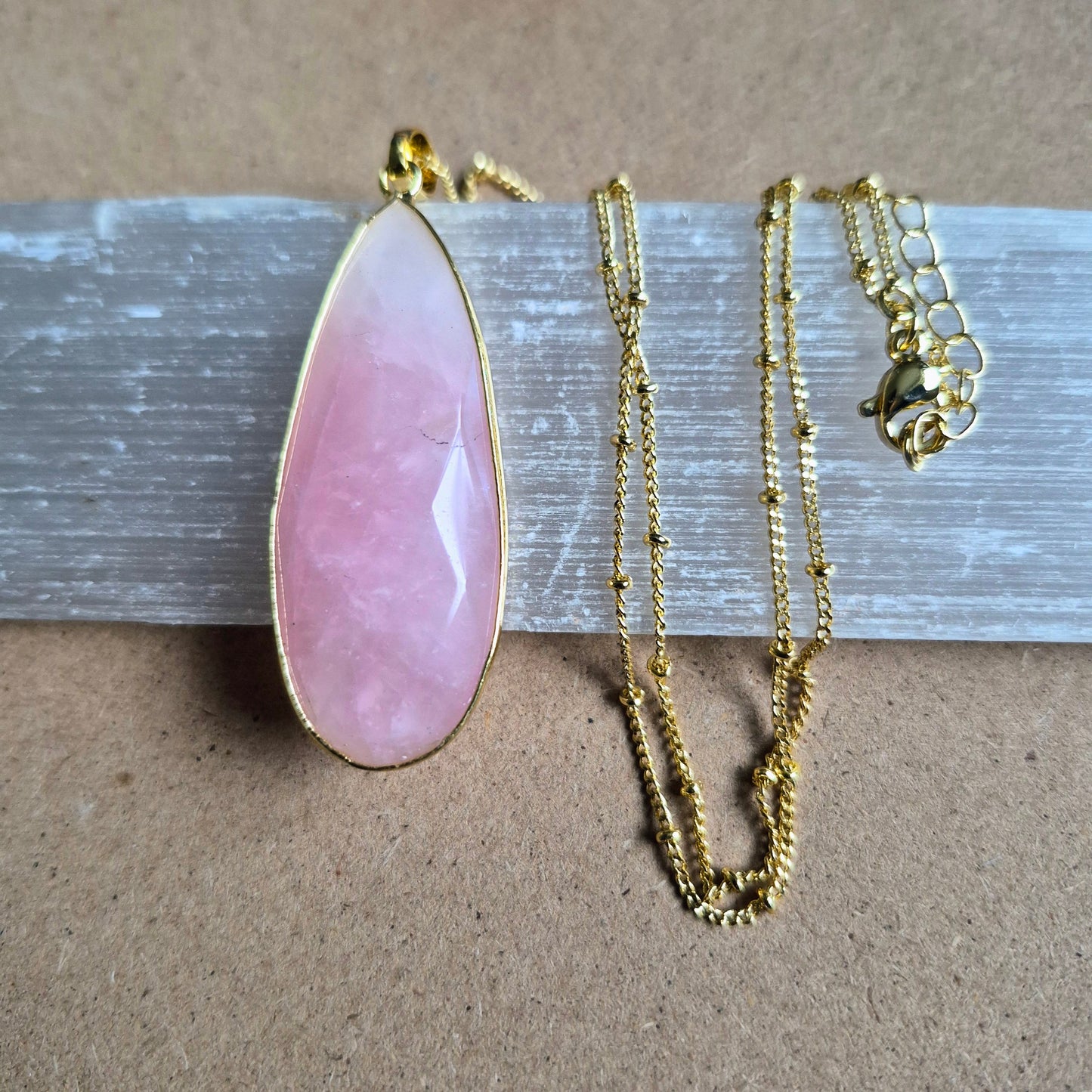 Rose Quartz Teardrop Pendant: Crystal Jewellery Necklace Heart Chakra