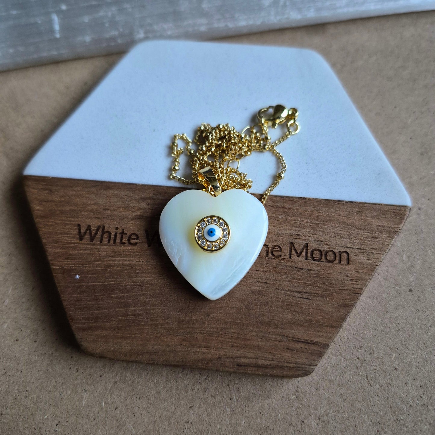 Mother of Pearl Heart Pendant: Evil Eye Protection Necklace