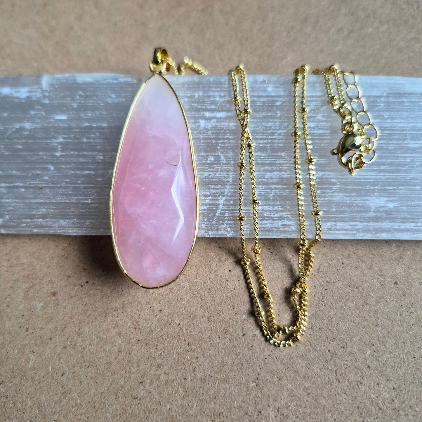 Rose Quartz Teardrop Pendant: Crystal Jewellery Necklace Heart Chakra