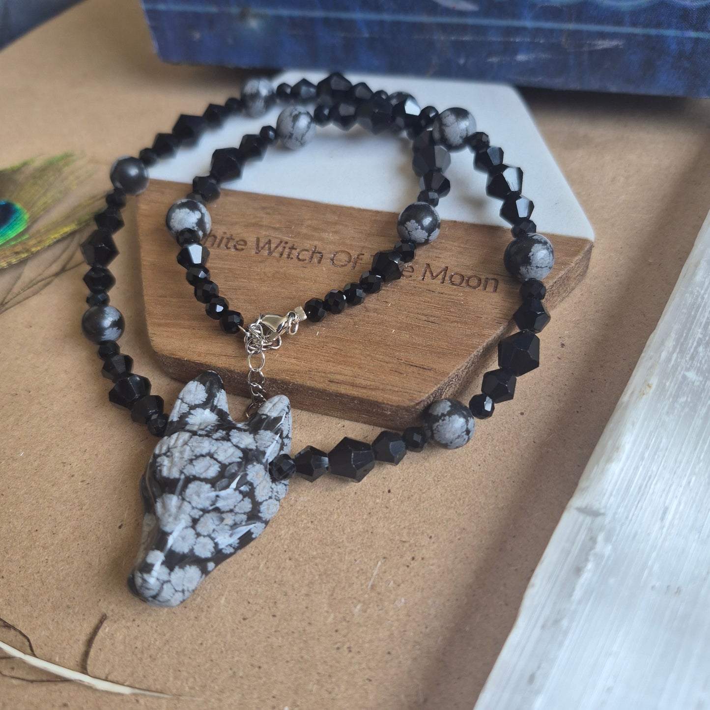 Snowflake Obsidian Wolf Choker Necklace