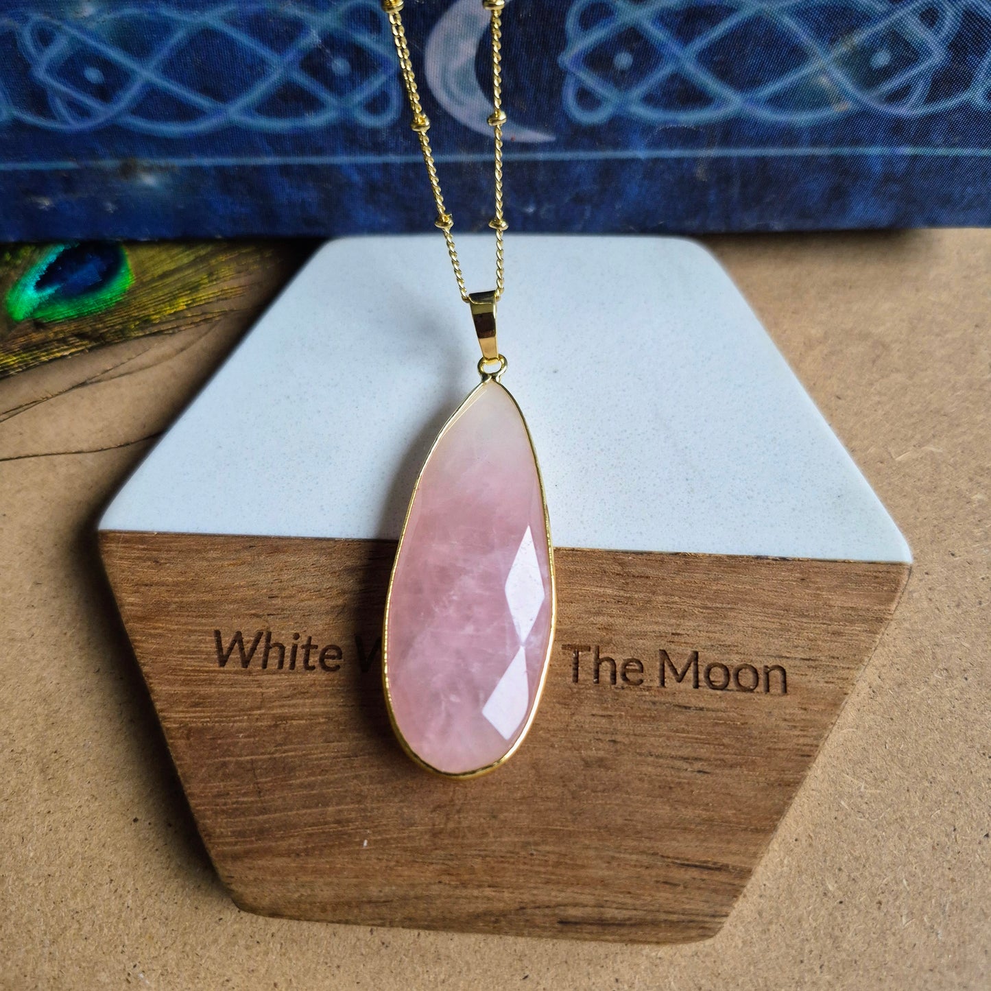 Rose Quartz Teardrop Pendant: Crystal Jewellery Necklace Heart Chakra